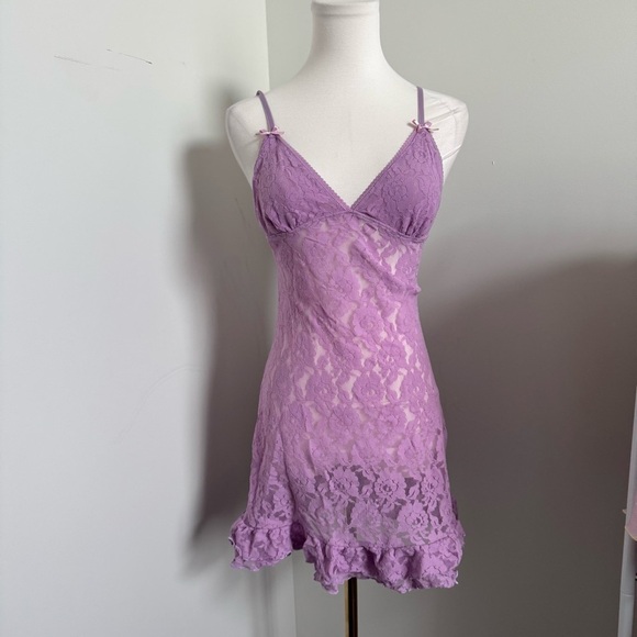 Lavender Lace Fairycore Slip Top Dress • Y2K Coquette Nightgown • Sheer Floral M - Picture 2 of 5